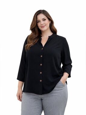 liz claiborne black button down long sleeve blouse